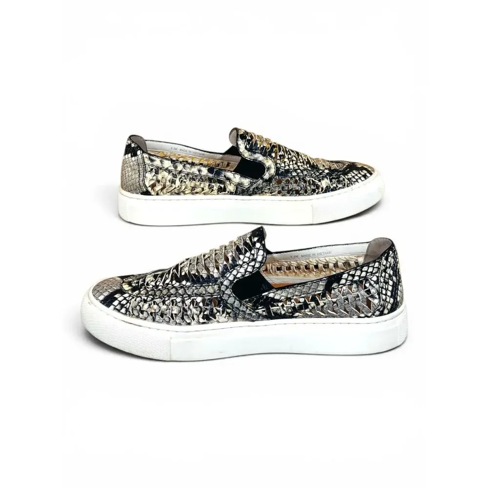 Tory Burch Huarache Woven Snake Print Leather Slip On Sneakers Roccia 6.5